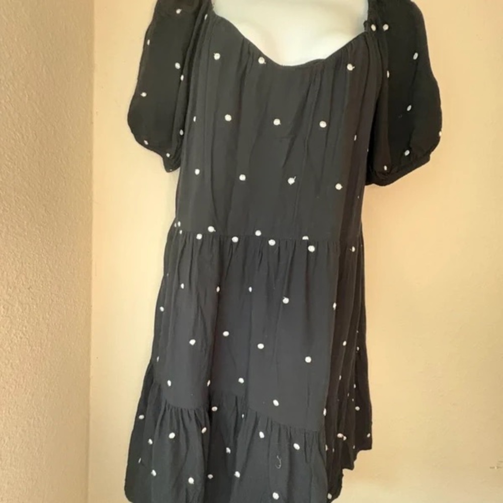 LOFT Black Midi Dress with White Polka Dot Print - Picture 2 of 5